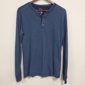 Gap Mens Thermal Henley Shirt Size S Blue Cotton Blend Long Sleeve Fall Workwear